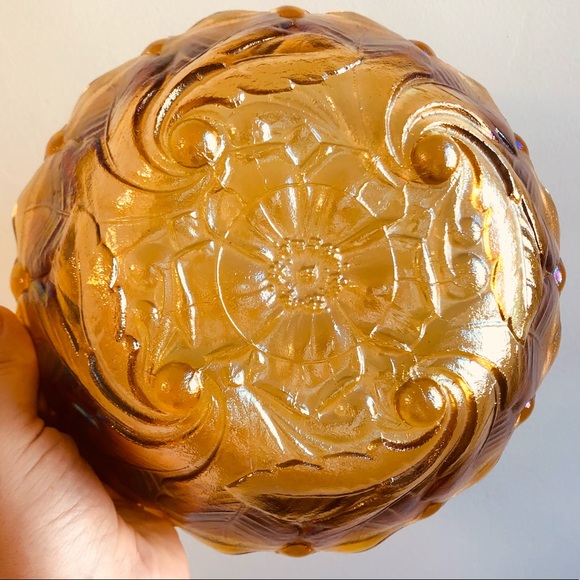 Vintage Carnival Glass Indiana Wild Rose Amber Bowl - Picture 7 of 7
